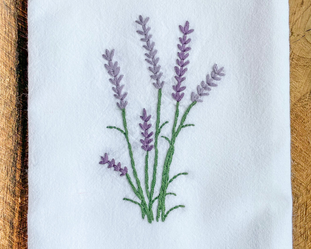 Lavender Hand Stitched Dish Towel